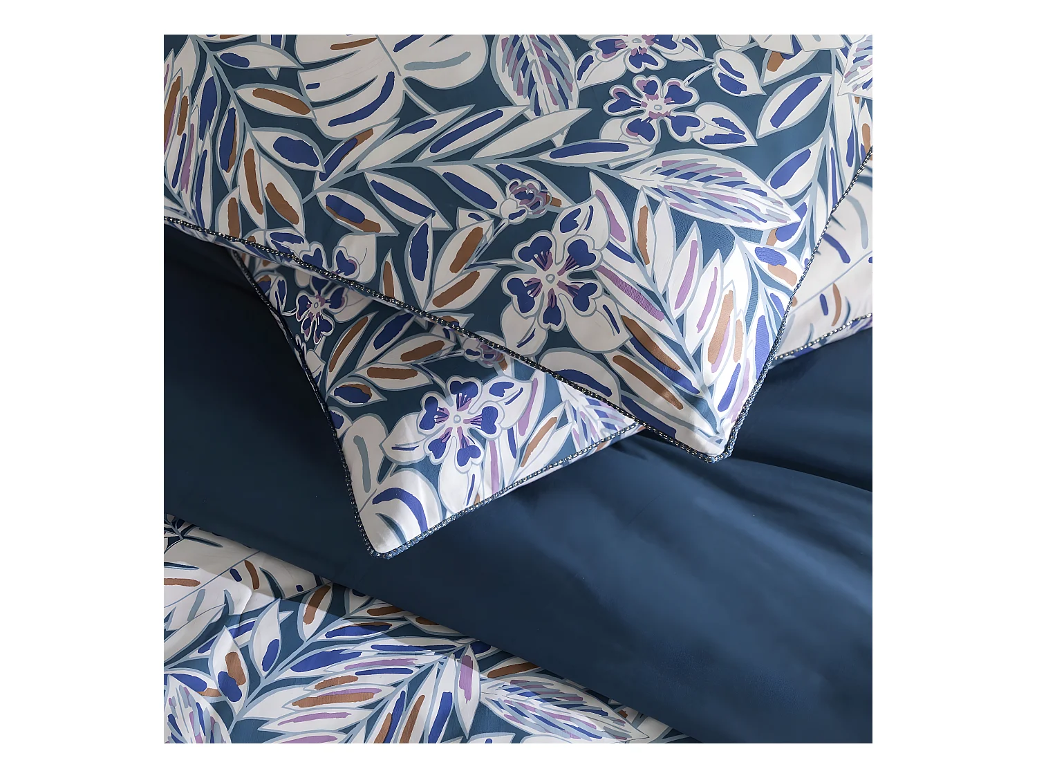 Parure de lit 2 personnes végétal réversible uni 240x220cm