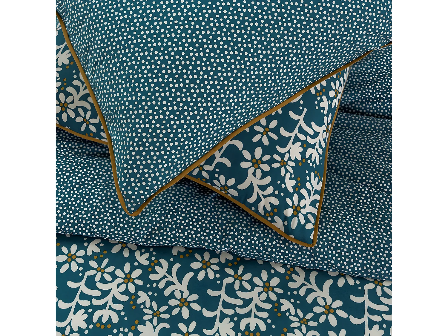 Parure de lit 2 personnes floral réversible à pois 240x220cm