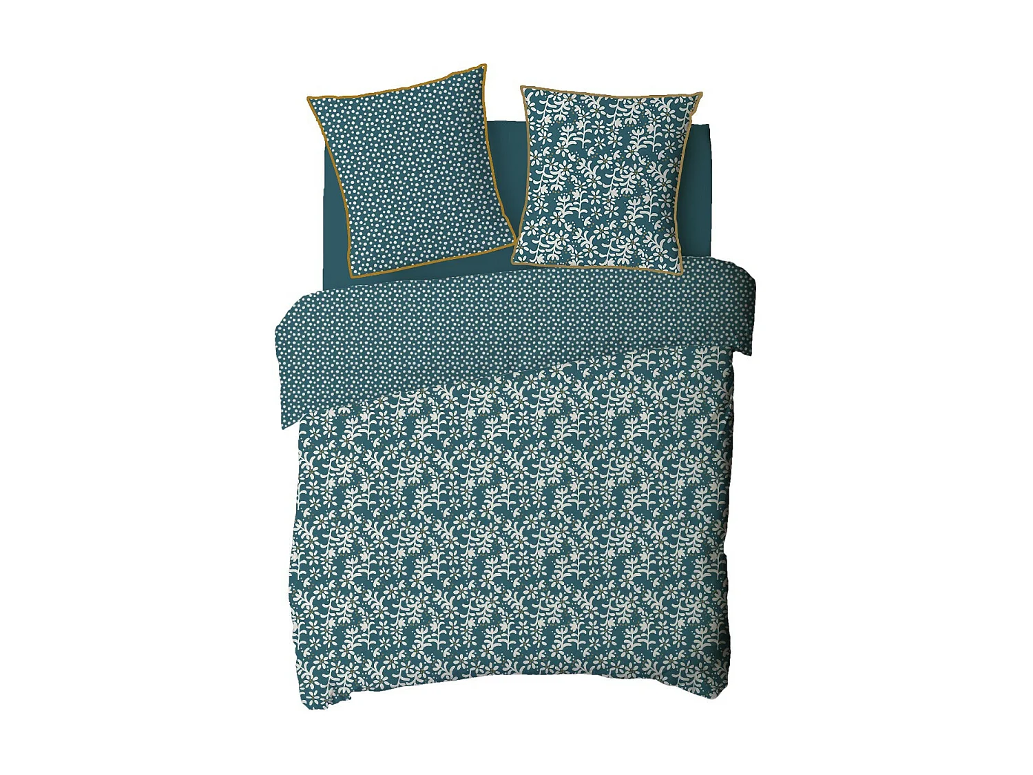 Parure de lit 2 personnes floral réversible à pois 240x220cm