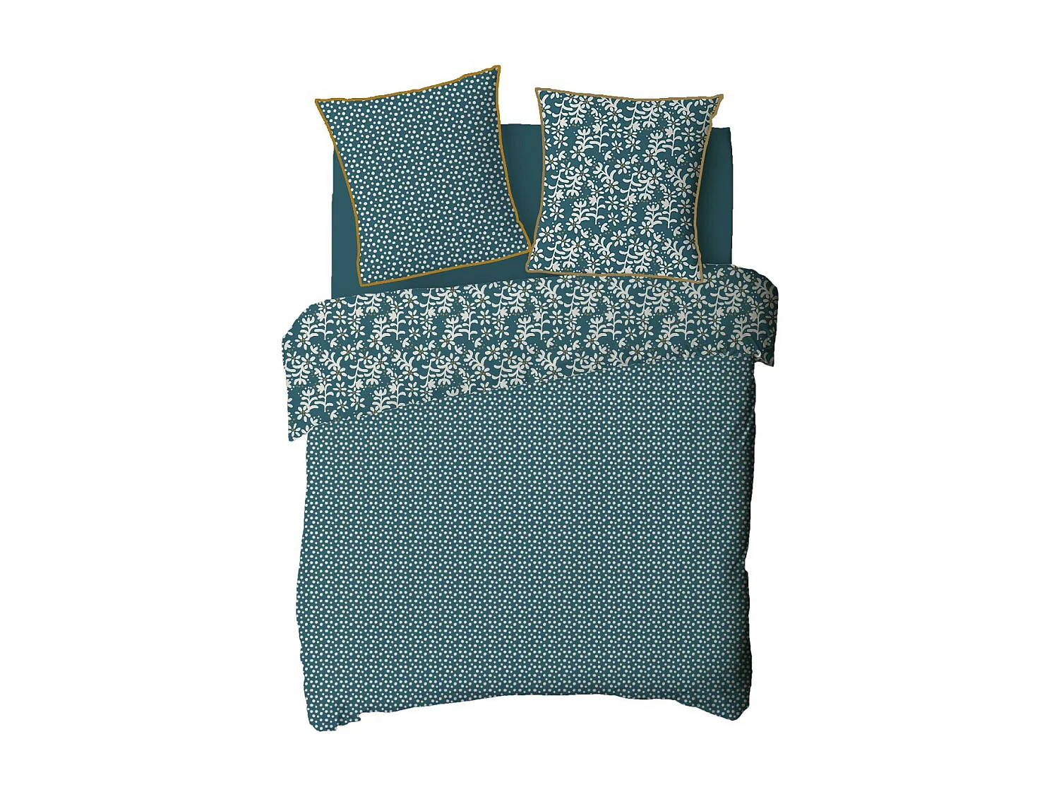 Parure de lit 2 personnes floral réversible à pois 240x220cm