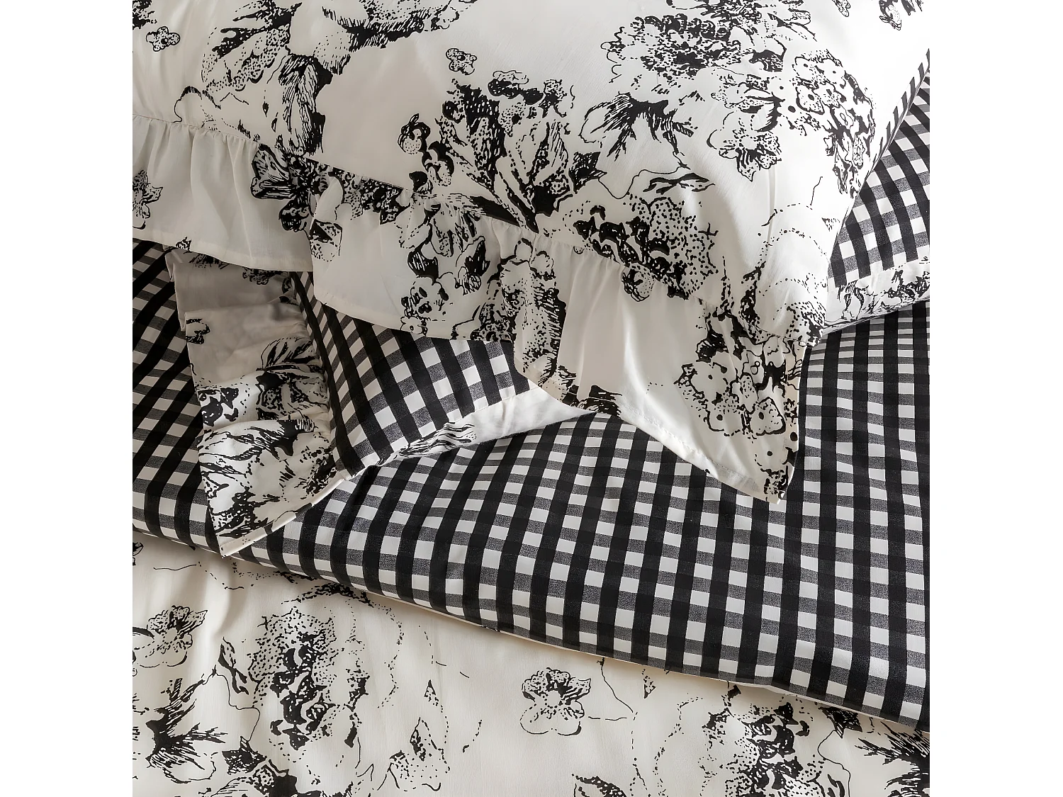 Parure de lit 2 personnes en coton 57 fils imprimé ecru 240x220cm