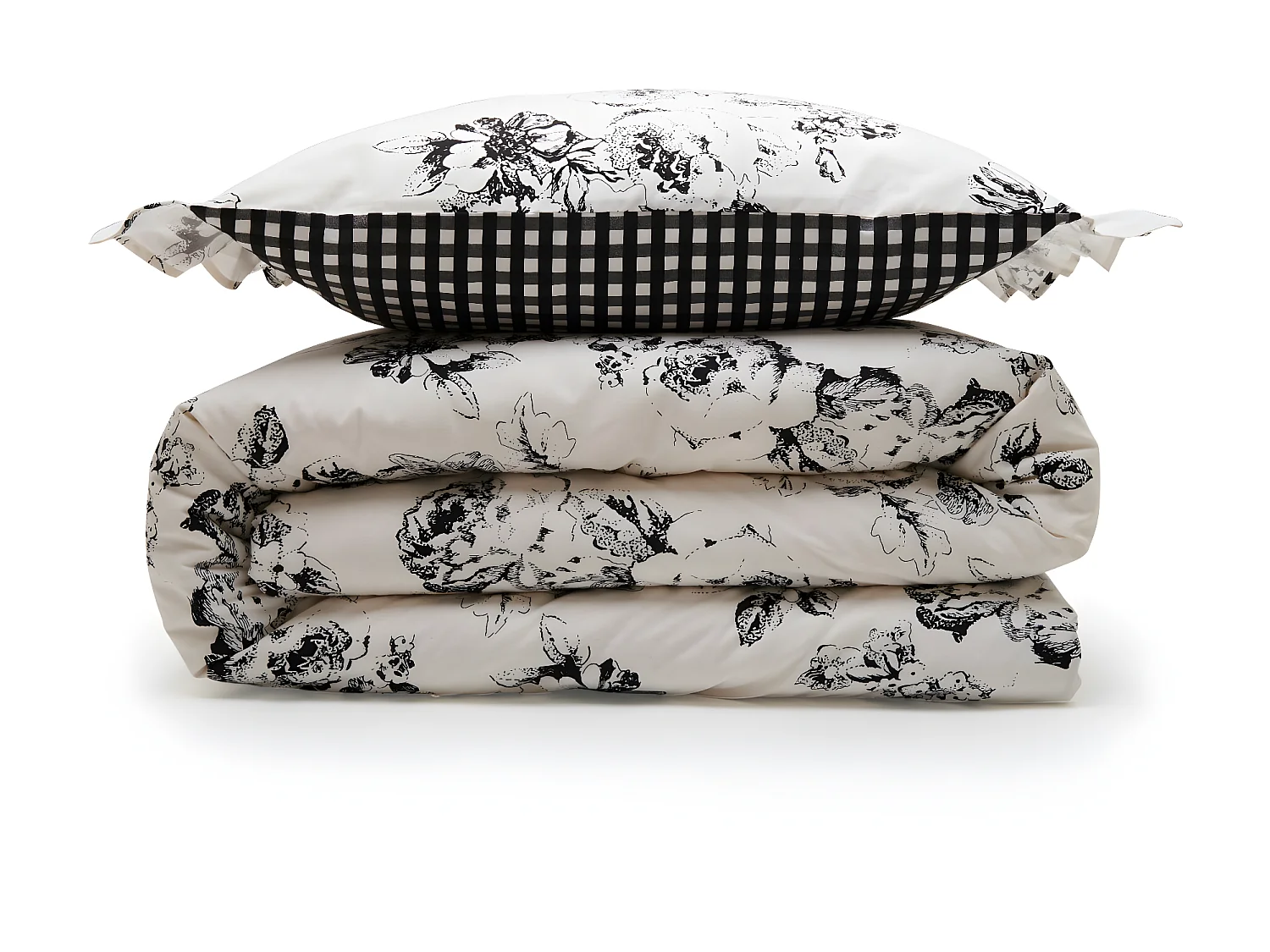 Parure de lit 2 personnes en coton 57 fils imprimé ecru 240x220cm