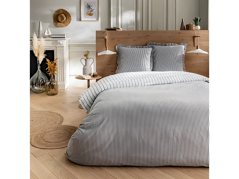 Parure de lit 2 personnes en coton 57 fils imprimé blanc 260x240cm