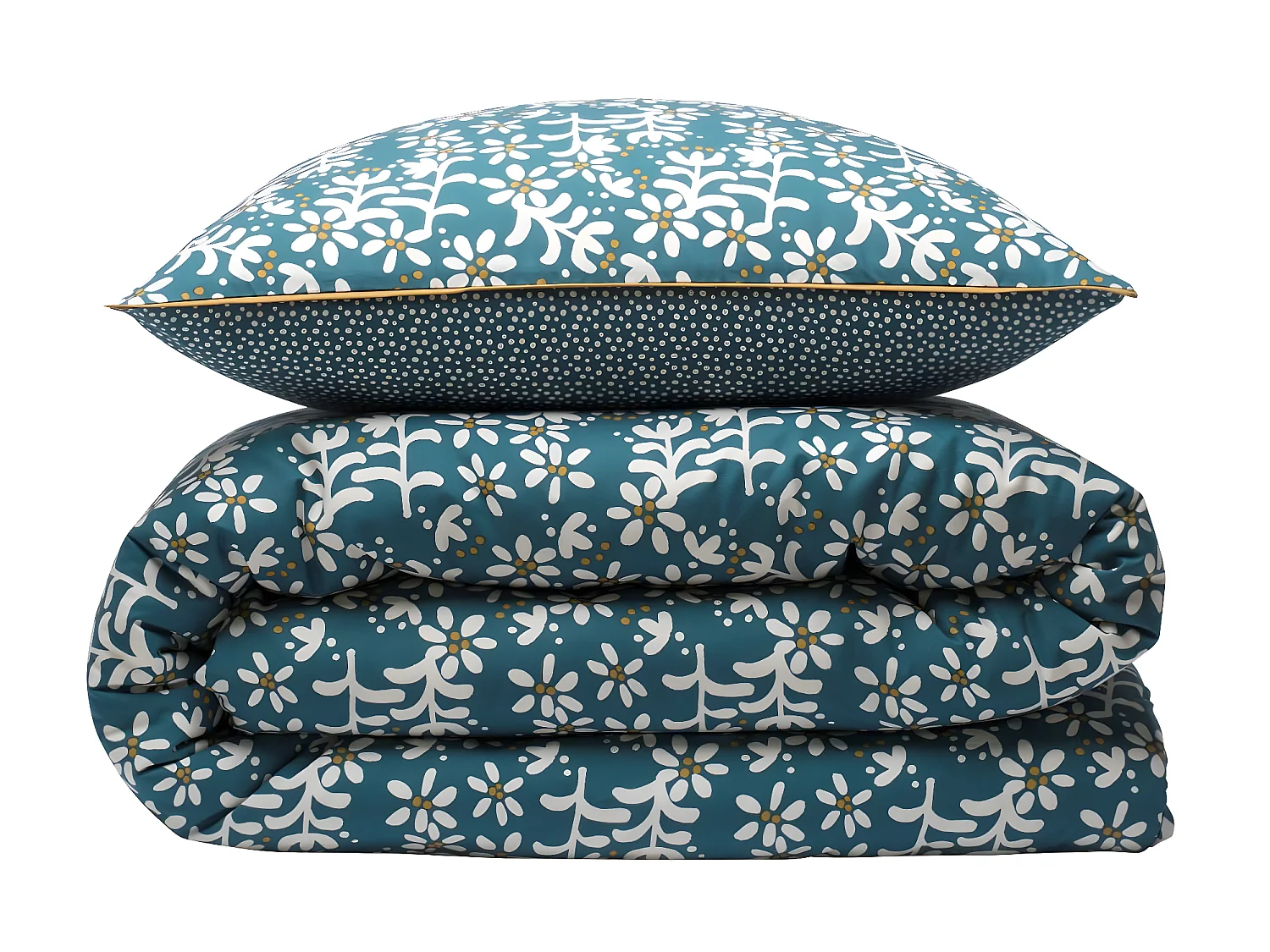 Parure de lit 2 personnes floral réversible à pois 260x240cm