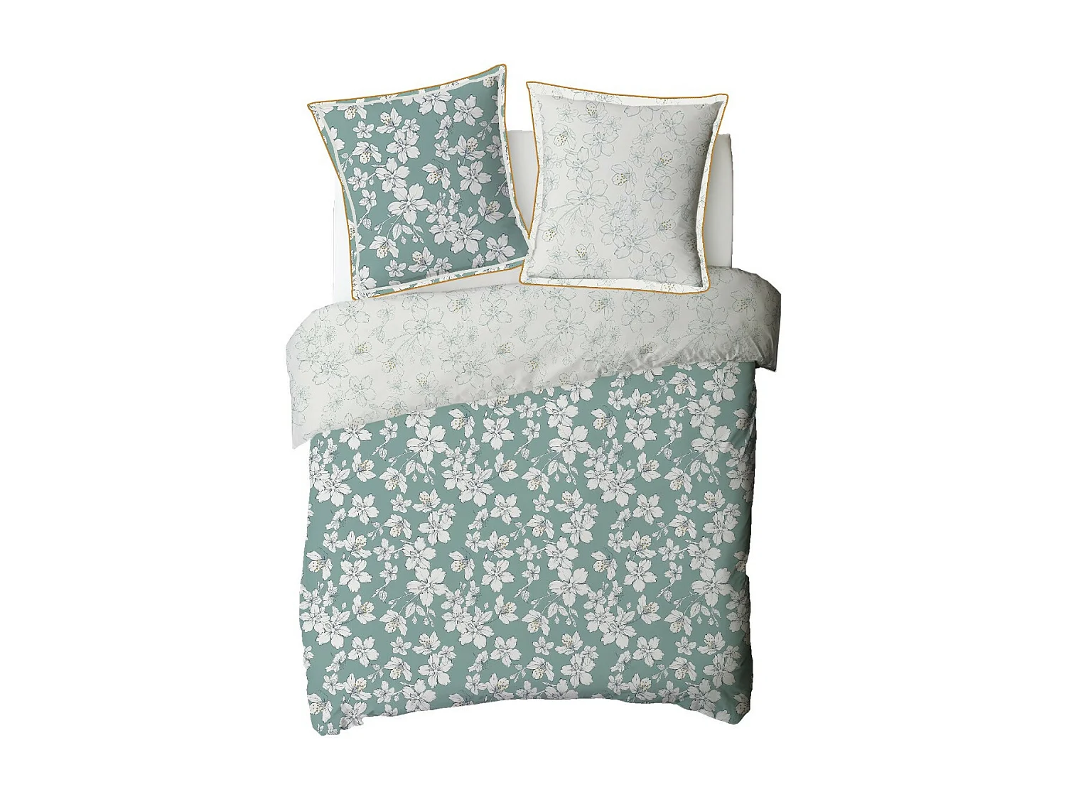 Parure de lit 2 personnes fleurie réversible 260x240cm