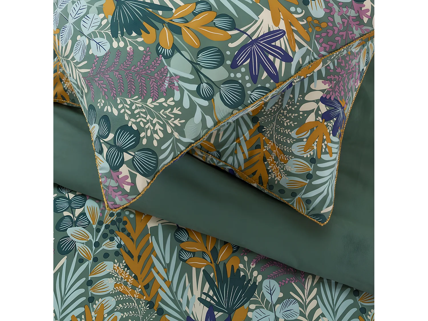 Parure de lit 2 personnes végétal tropical réversible 260x240cm