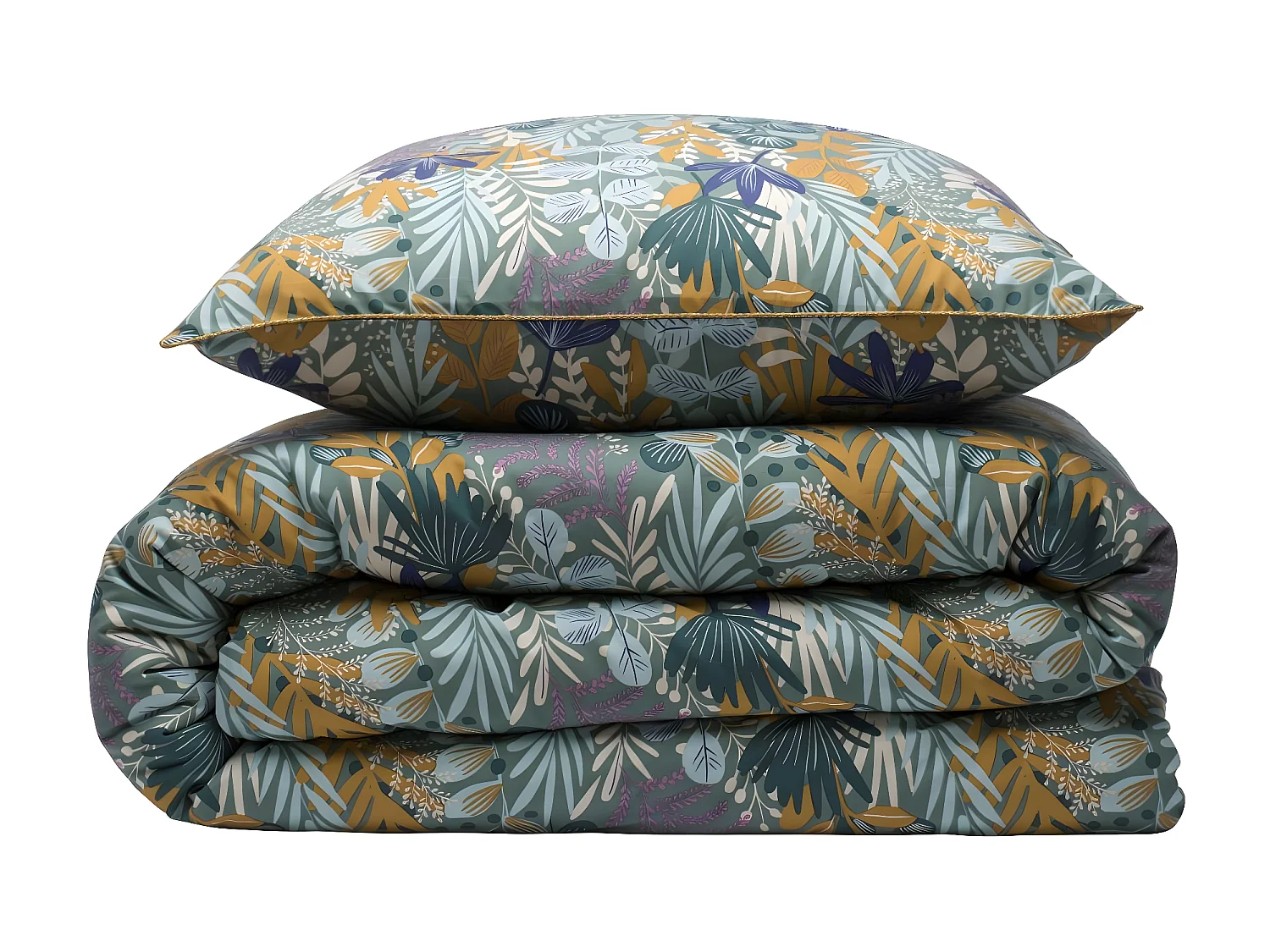 Parure de lit 2 personnes végétal tropical réversible 260x240cm