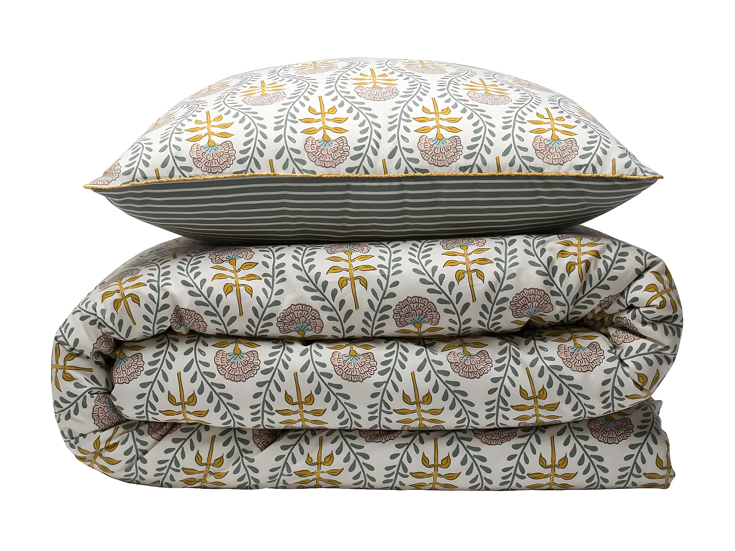 Parure de lit 2 personnes floral charme rayé 260x240cm