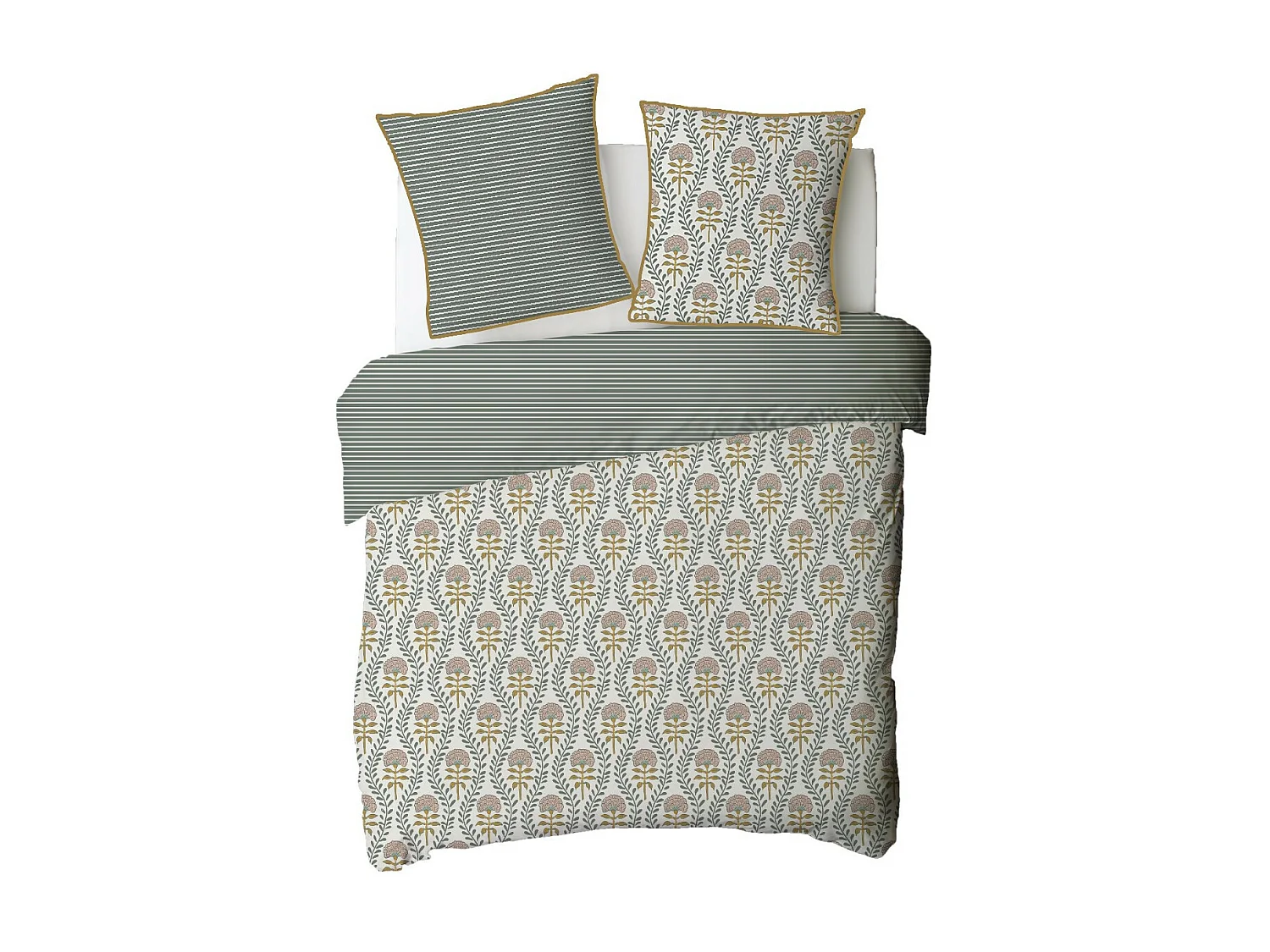 Parure de lit 2 personnes floral charme rayé 260x240cm