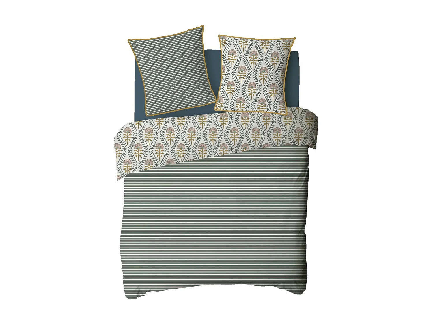 Parure de lit 2 personnes floral charme rayé 260x240cm