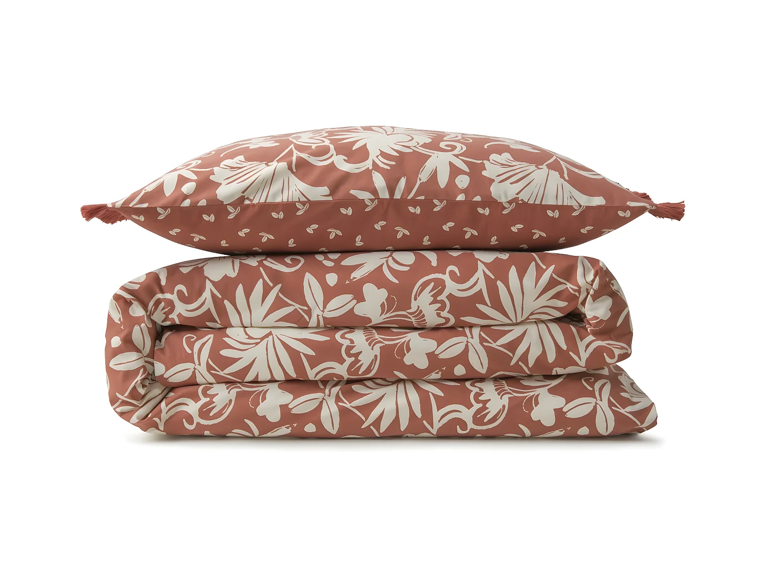 Parure de lit 2 personnes floral à franges en coton 240x220cm