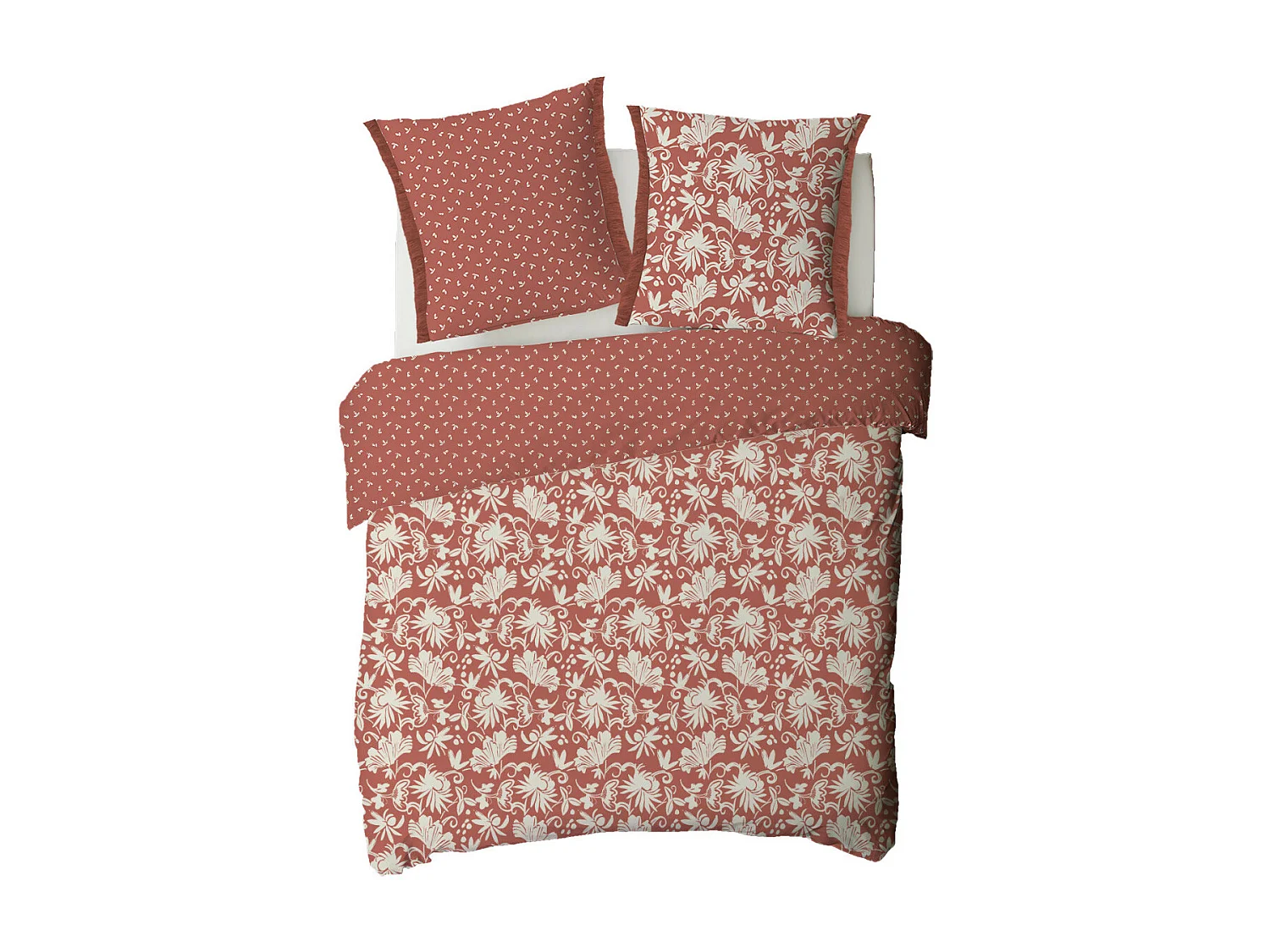 Parure de lit 2 personnes floral à franges en coton 240x220cm