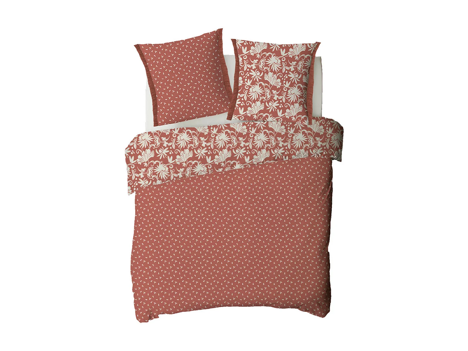 Parure de lit 2 personnes floral à franges en coton 240x220cm