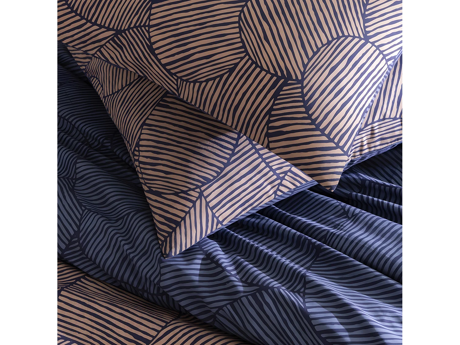 Parure de lit 2 personnes en coton 57 fils imprimé bleu 260x240cm