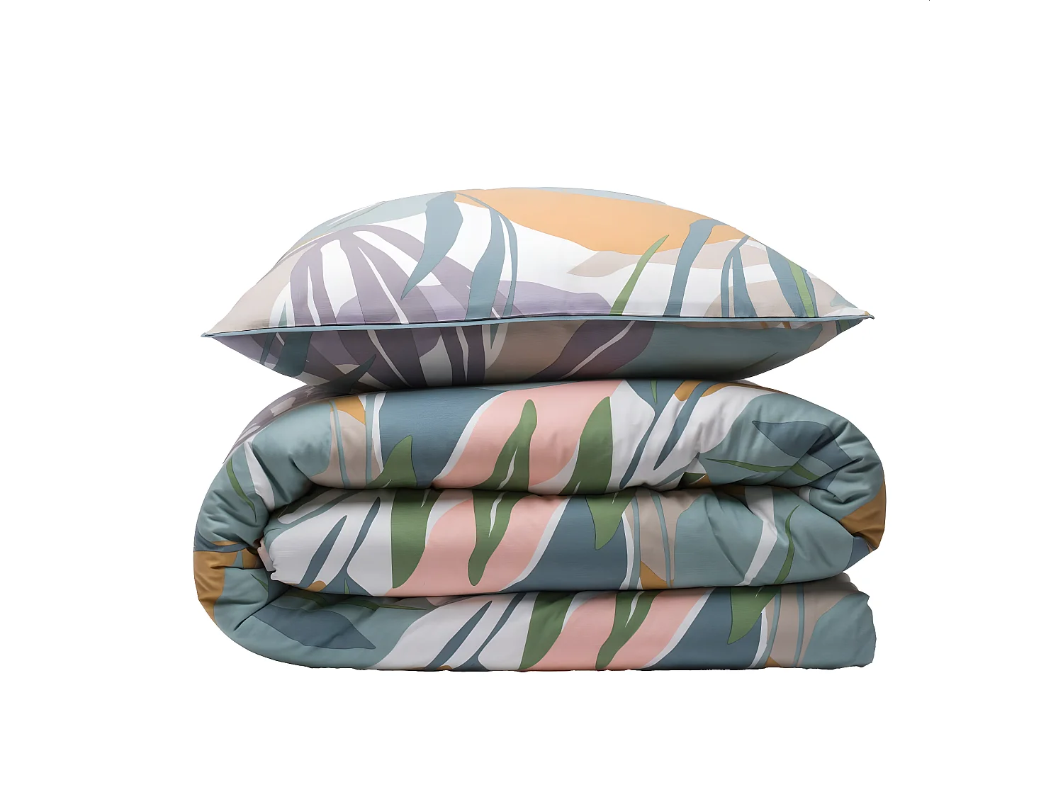 Parure de lit 2 personnes végétal réversible unie 260x240cm