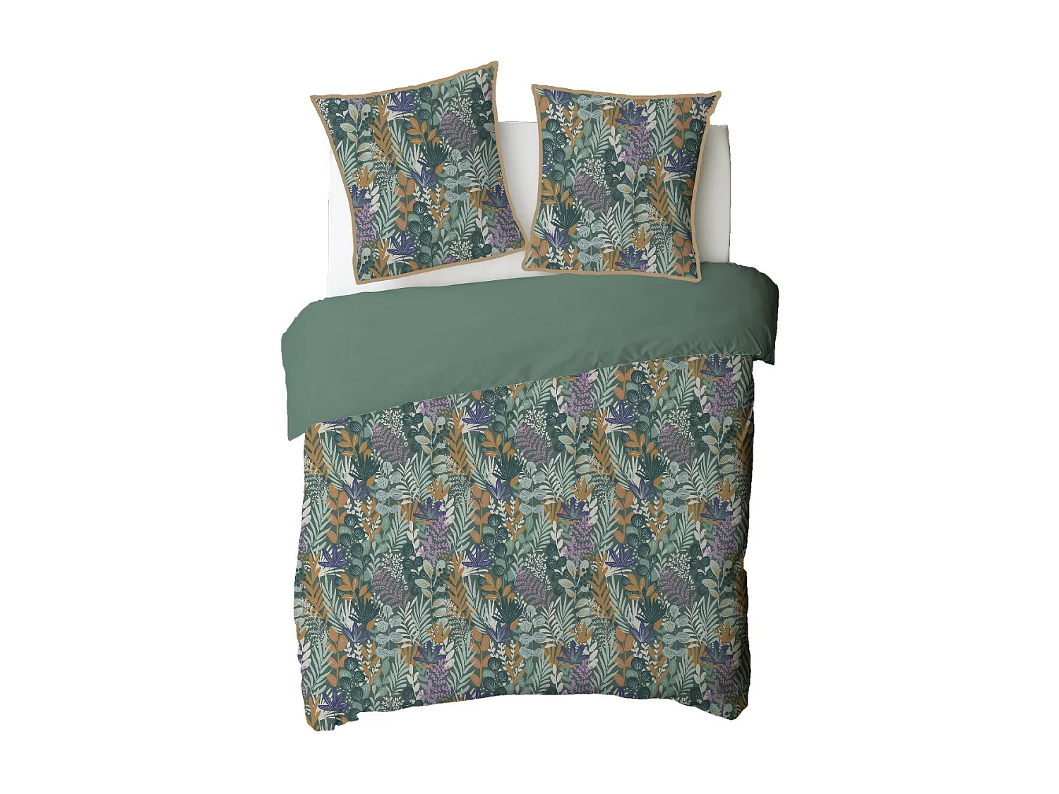 Parure de lit 2 personnes végétal tropical réversible 240x220cm