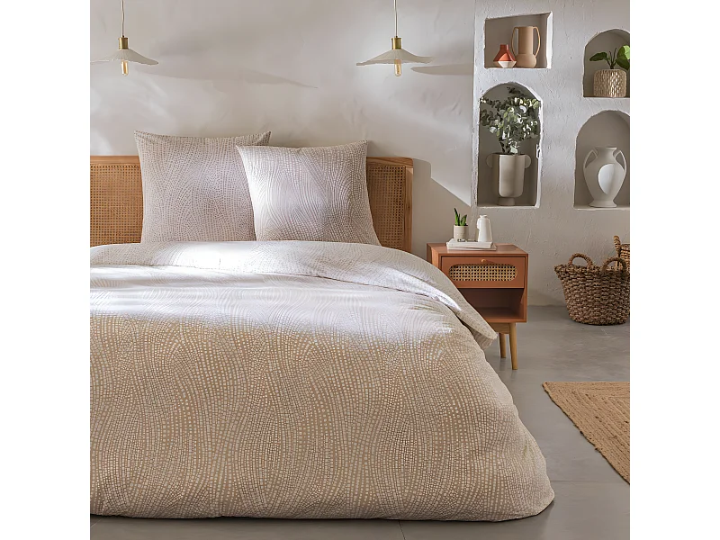 Parure de lit 2 personnes en coton 57 fils imprimé beige 240x220cm