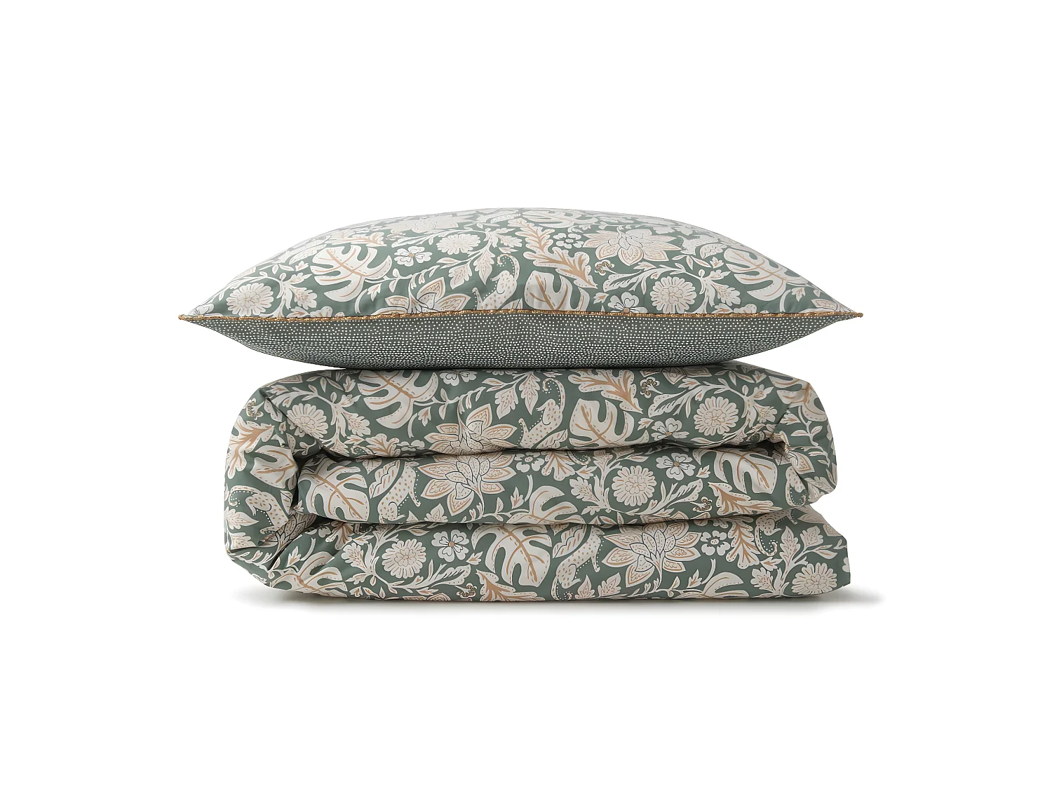 Parure de lit 2 personnes floral et pois en coton 240x220cm