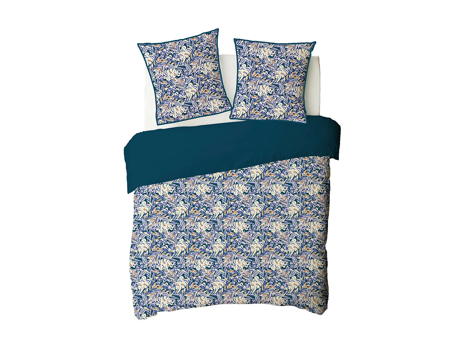 Parure de lit 2 personnes végétal réversible uni 260x240cm