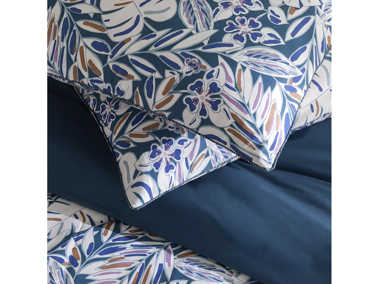 Parure de lit 2 personnes végétal réversible uni 260x240cm