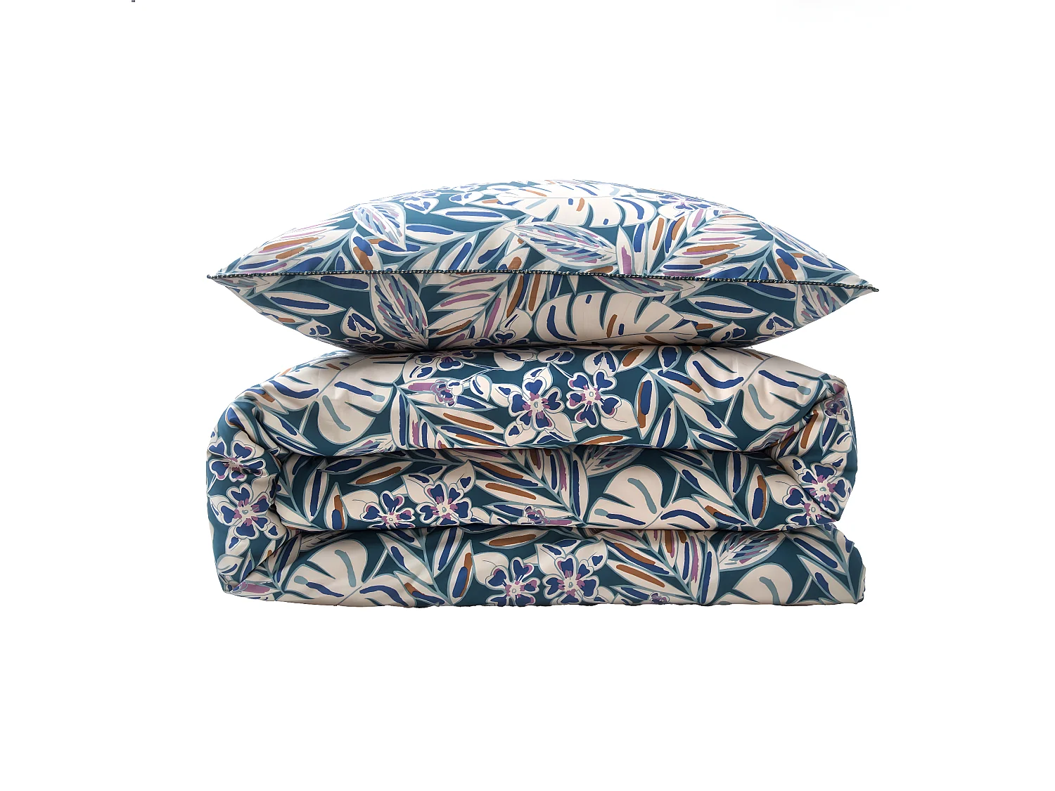 Parure de lit 2 personnes végétal réversible uni 260x240cm