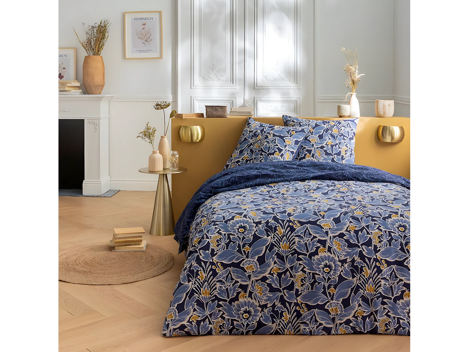 Parure de lit 2 personnes floral charme réversible 260x240cm