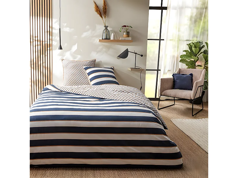 Parure de lit 2 personnes à rayures réversible 240x220cm