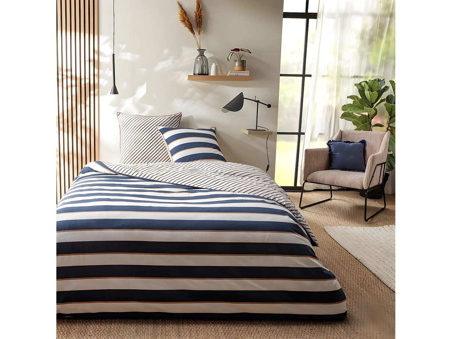 Parure de lit 2 personnes à rayures réversible 240x220cm