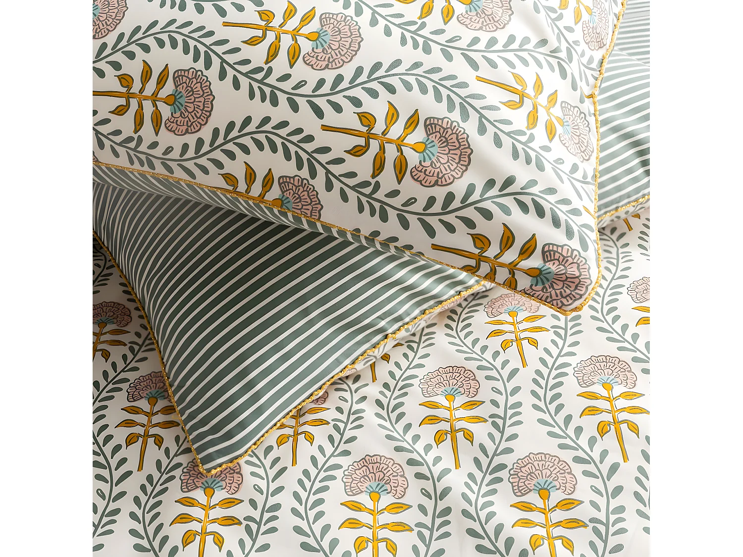 Parure de lit 2 personnes floral charme rayé 240x220cm