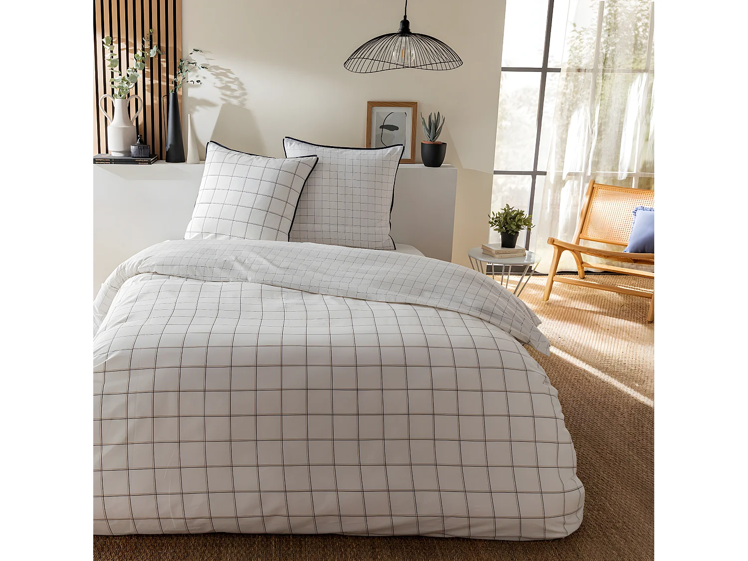 Parure de lit 2 personnes à carreaux en coton 240x220cm