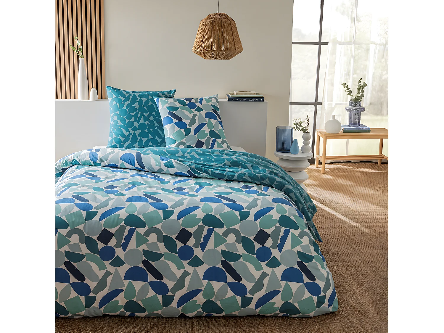 Parure de lit 2 personnes géométrique réversible en coton 240x220cm