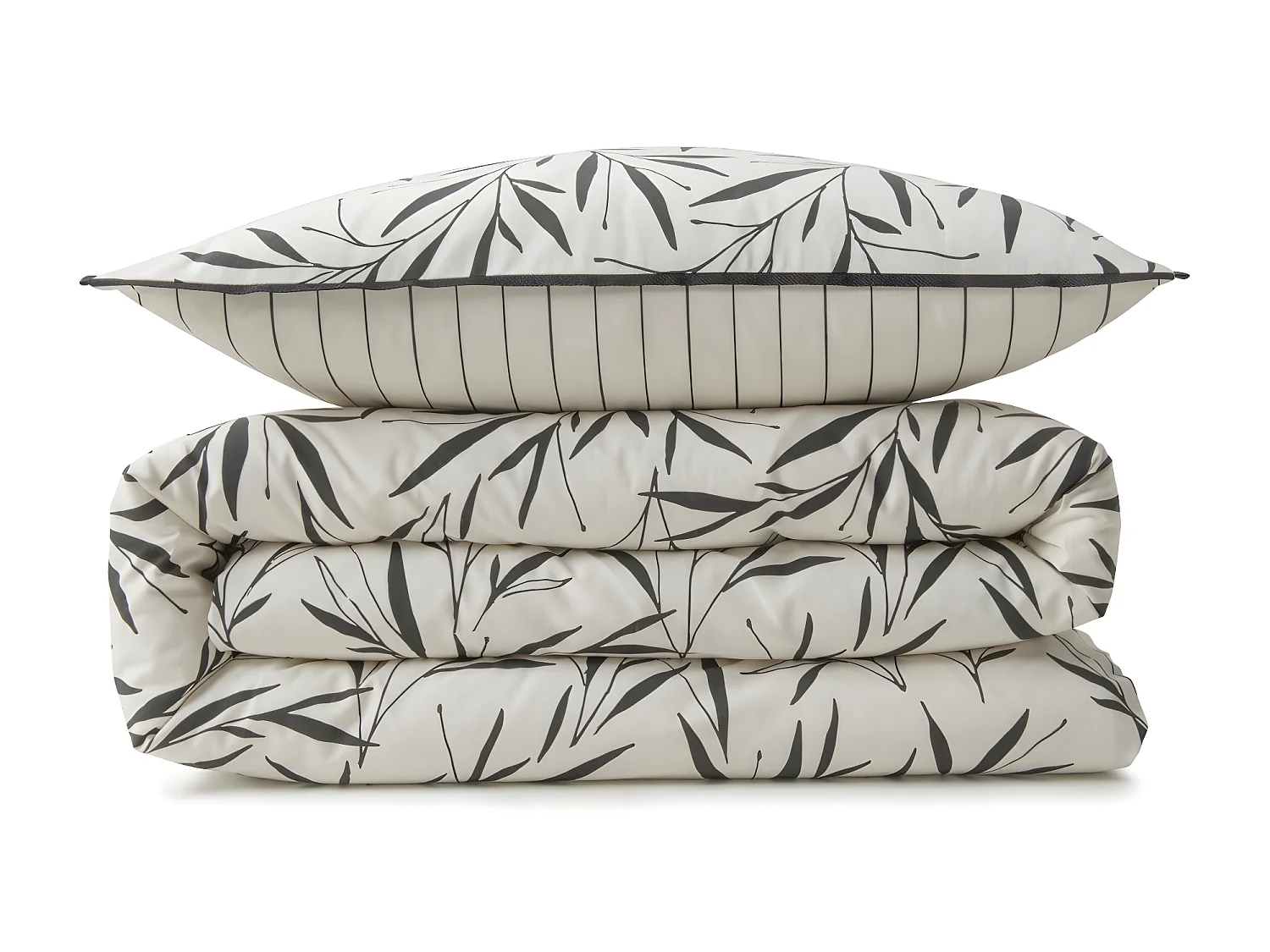 Parure de lit 2 personnes feuillage et rayures en coton 240x220cm