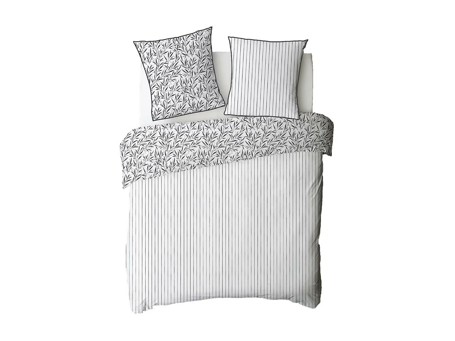 Parure de lit 2 personnes feuillage et rayures en coton 240x220cm