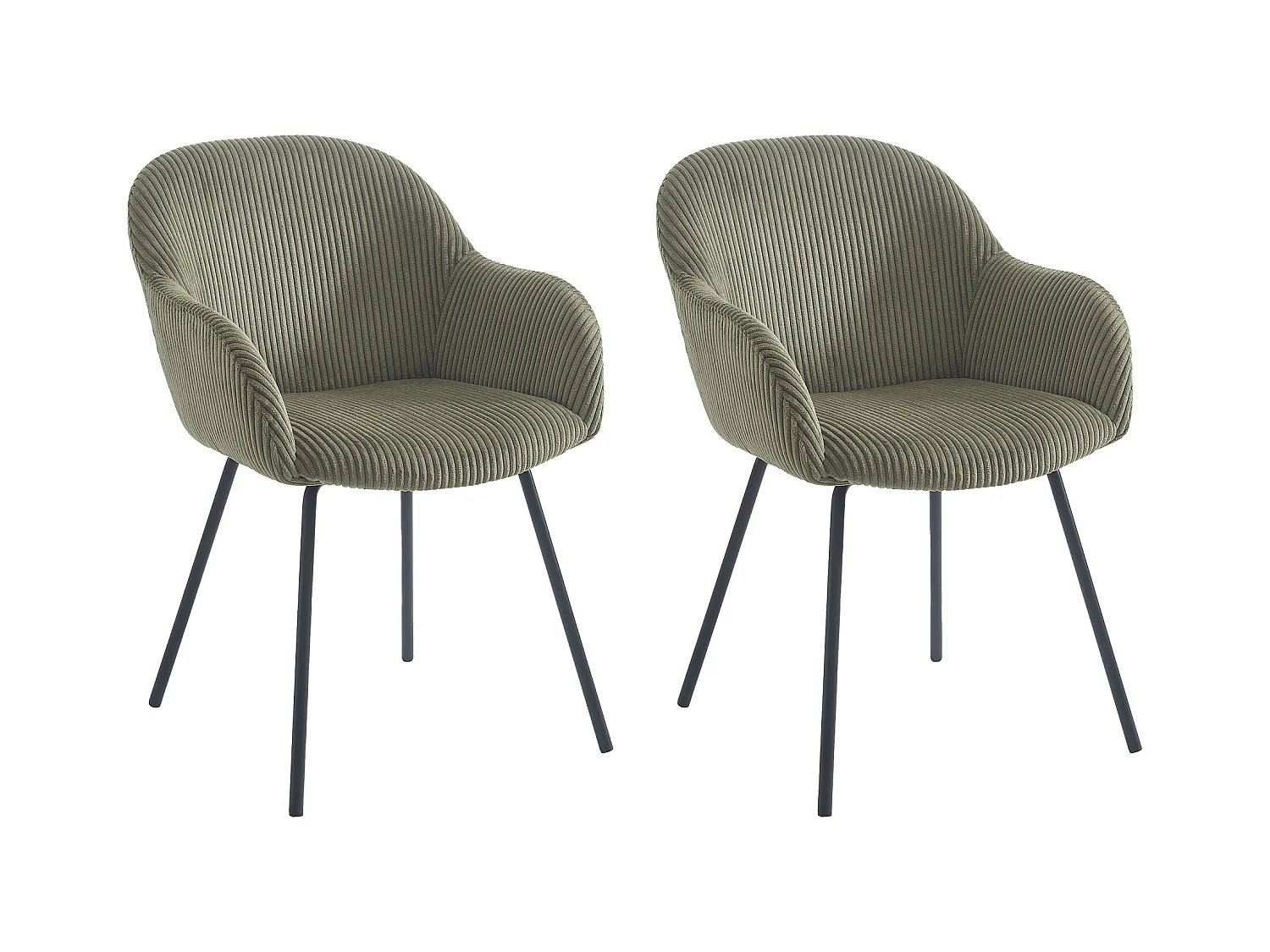 Set van 2 stoelen met armleuningen van ribfluweel en zwart metaal - Kaki - MARENZIA