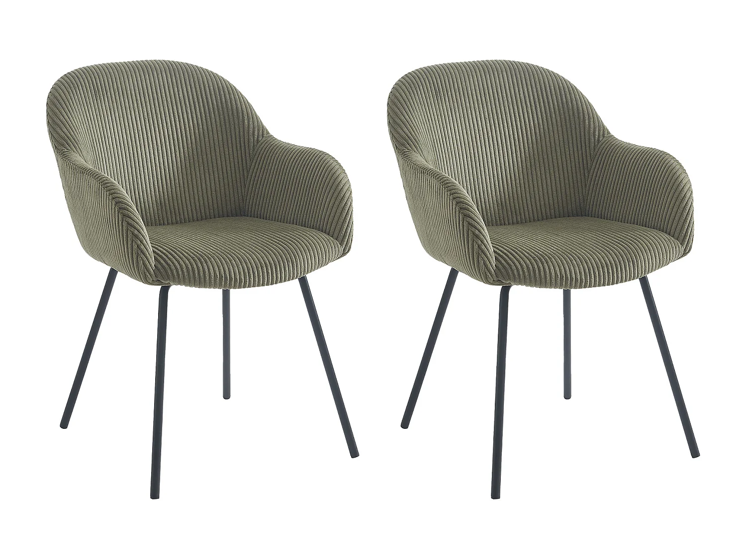 Lot de 2 chaises avec accoudoirs en velours côtelé et métal noir - Kaki - MARENZIA