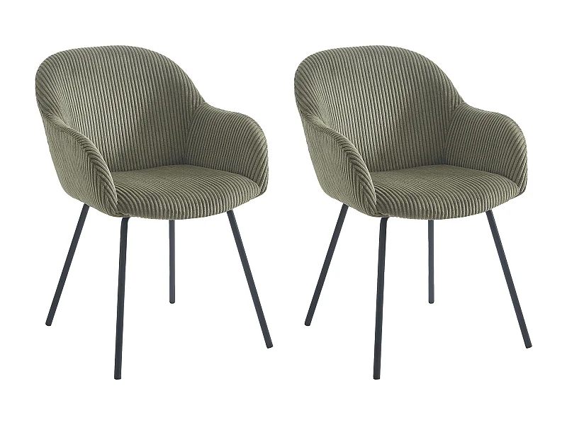 Lot de 2 chaises avec accoudoirs en velours côtelé et métal noir - Kaki - MARENZIA