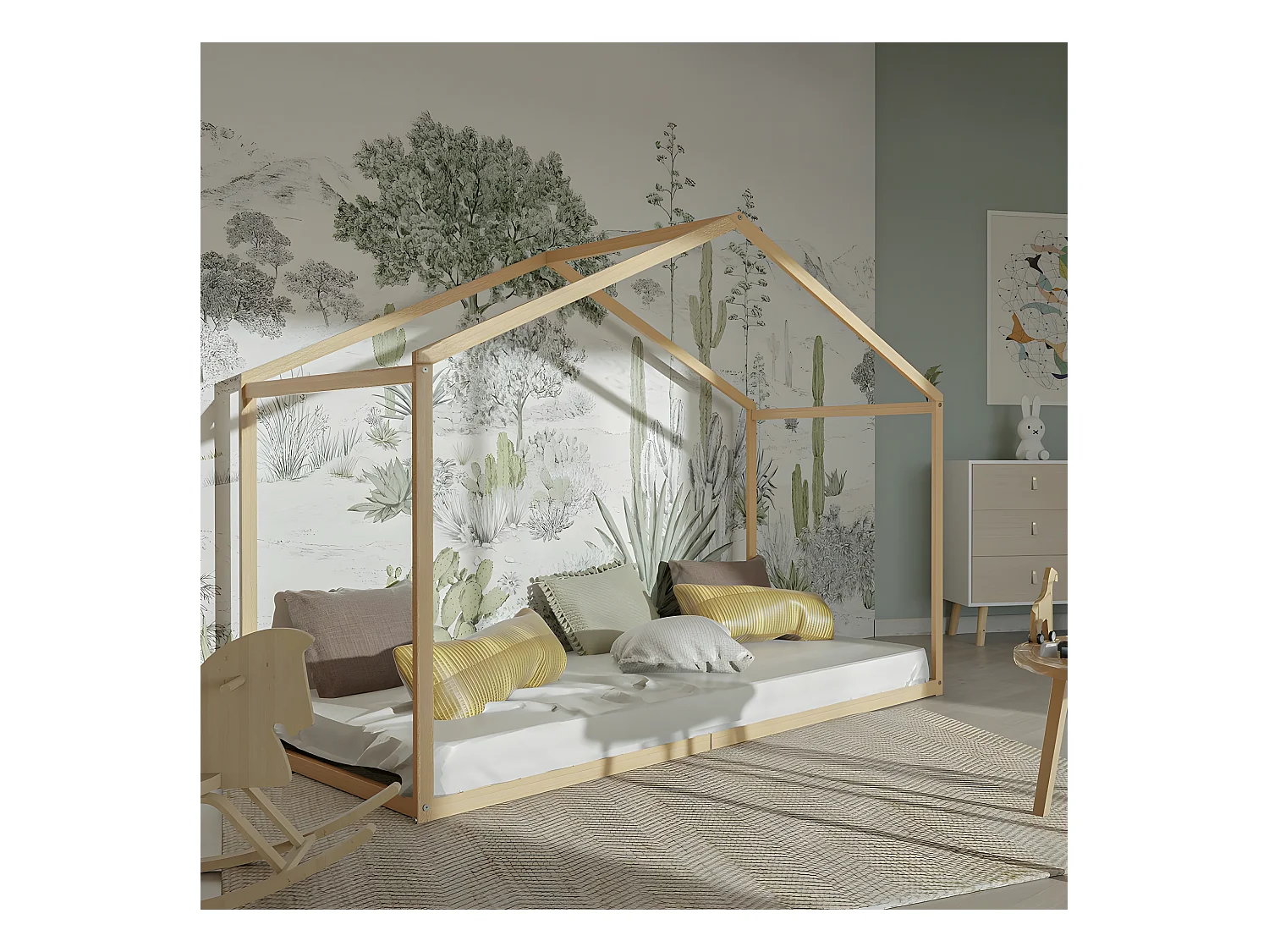 Lit cabane WENDY 90x190 + 1 sommier / Naturel
