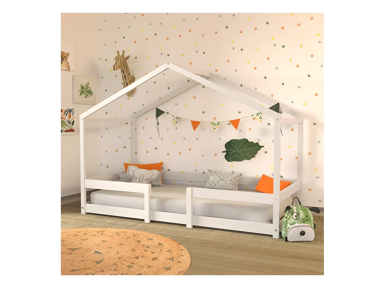 Lit cabane INDIANA 90x190 + sommier / blanc