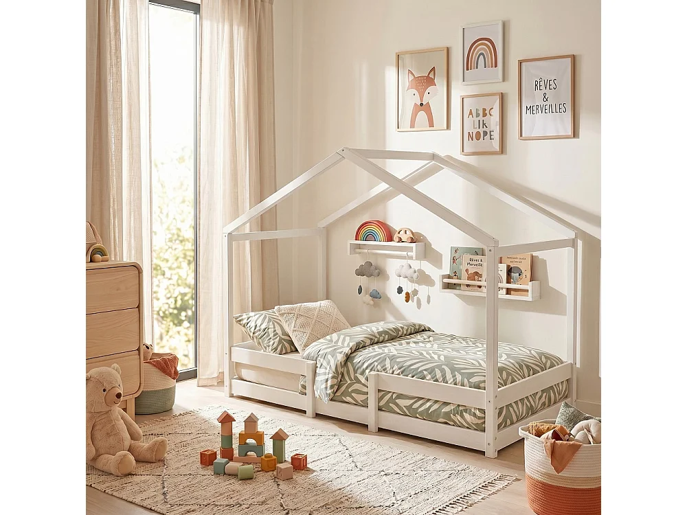 Lit cabane INDIANA 90x190 + sommier / blanc