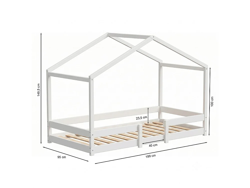 Lit cabane INDIANA 90x190 + sommier / blanc