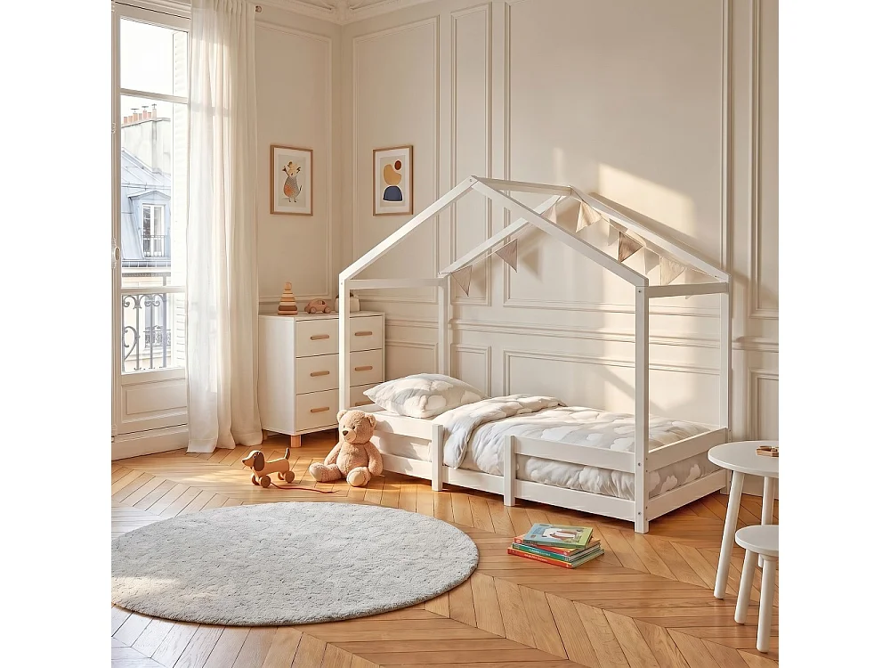 Lit cabane INDIANA 90x190 + sommier / blanc