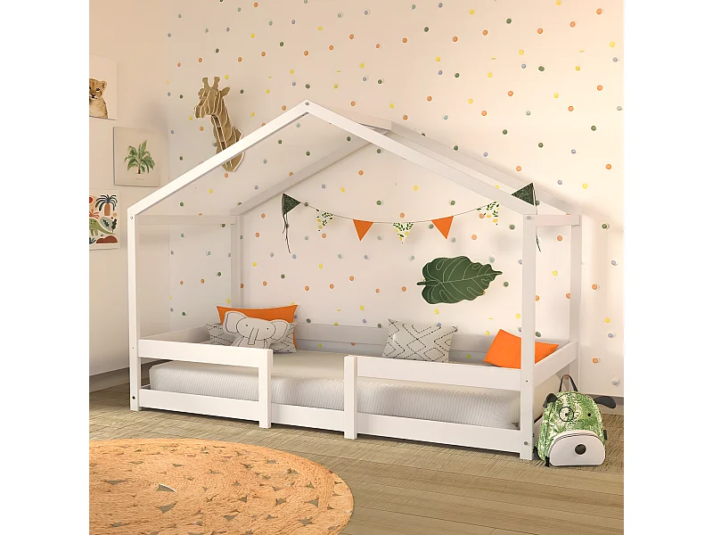 Lit cabane INDIANA 90x190 + sommier / blanc