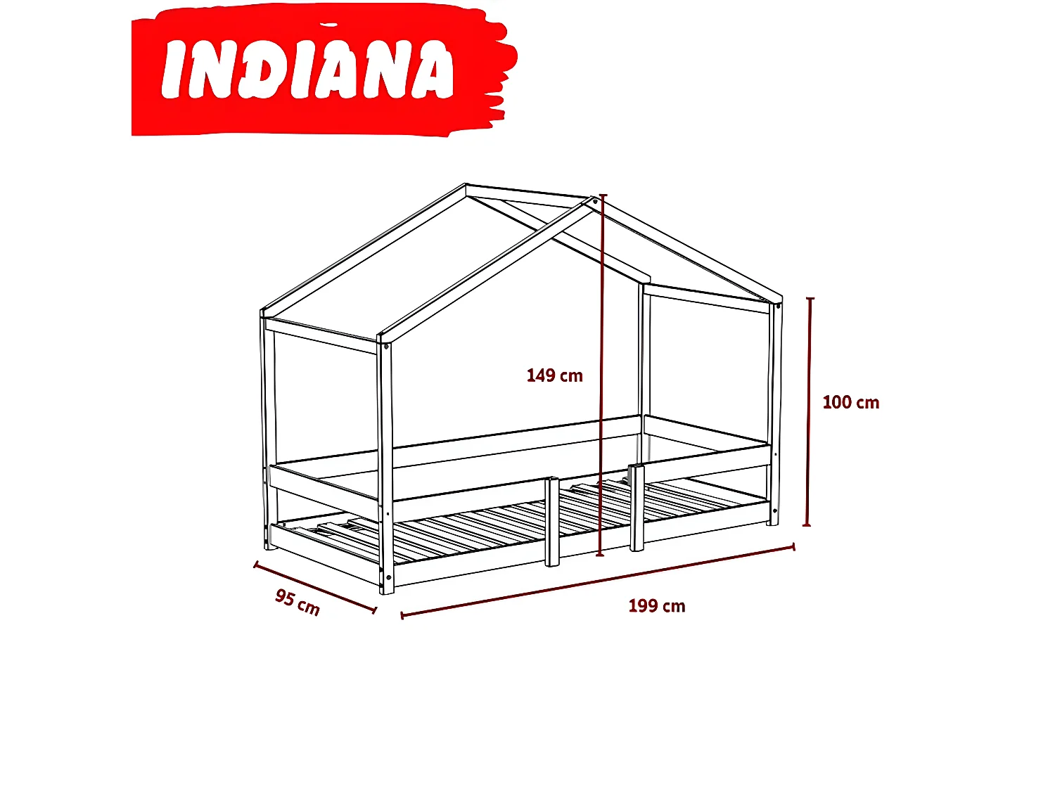 Lit cabane INDIANA 90x190 + sommier / Naturel