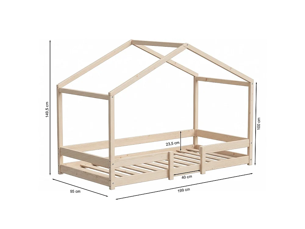 Lit cabane INDIANA 90x190 + sommier / Bois clair