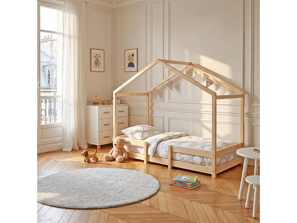 Lit cabane INDIANA 90x190 + sommier / Bois clair