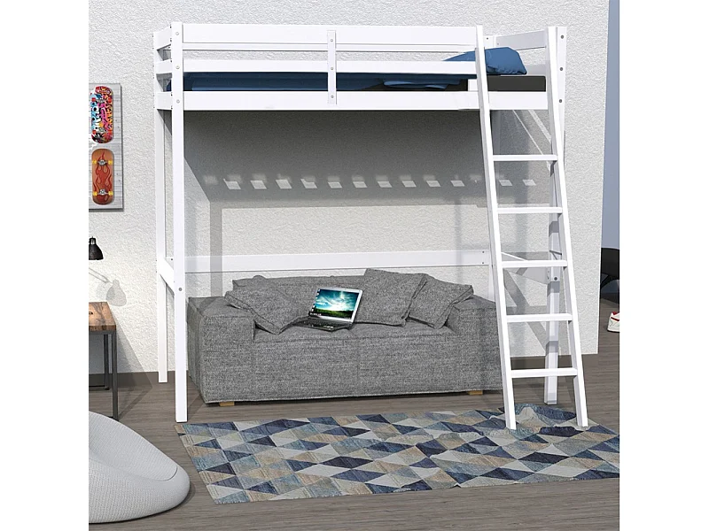 Lit mezzanine STUDIO 140x190 + 1 sommier / Blanc