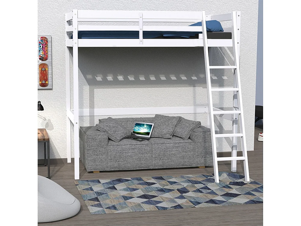 Lit mezzanine STUDIO 90x190 + 1 sommier / Blanc