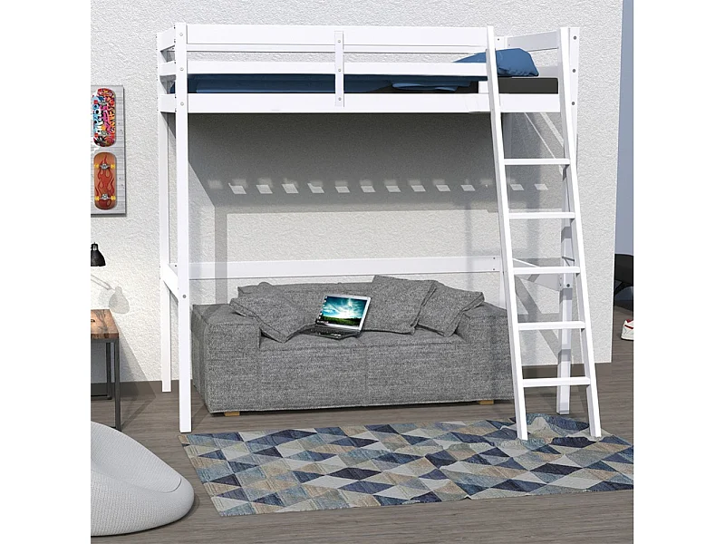 Lit mezzanine STUDIO 90x190 + 1 sommier / Blanc