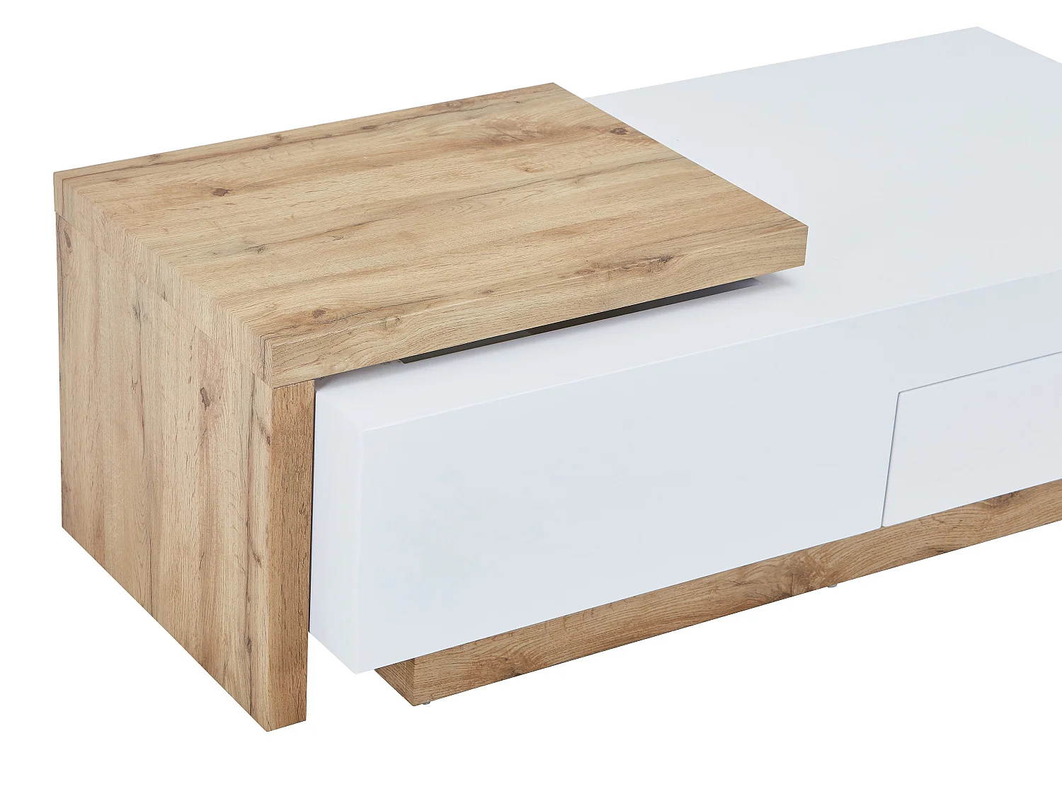 Table basse extensible en MDF avec 1 tiroir et 1 niche - Naturel et Blanc - MANDREA