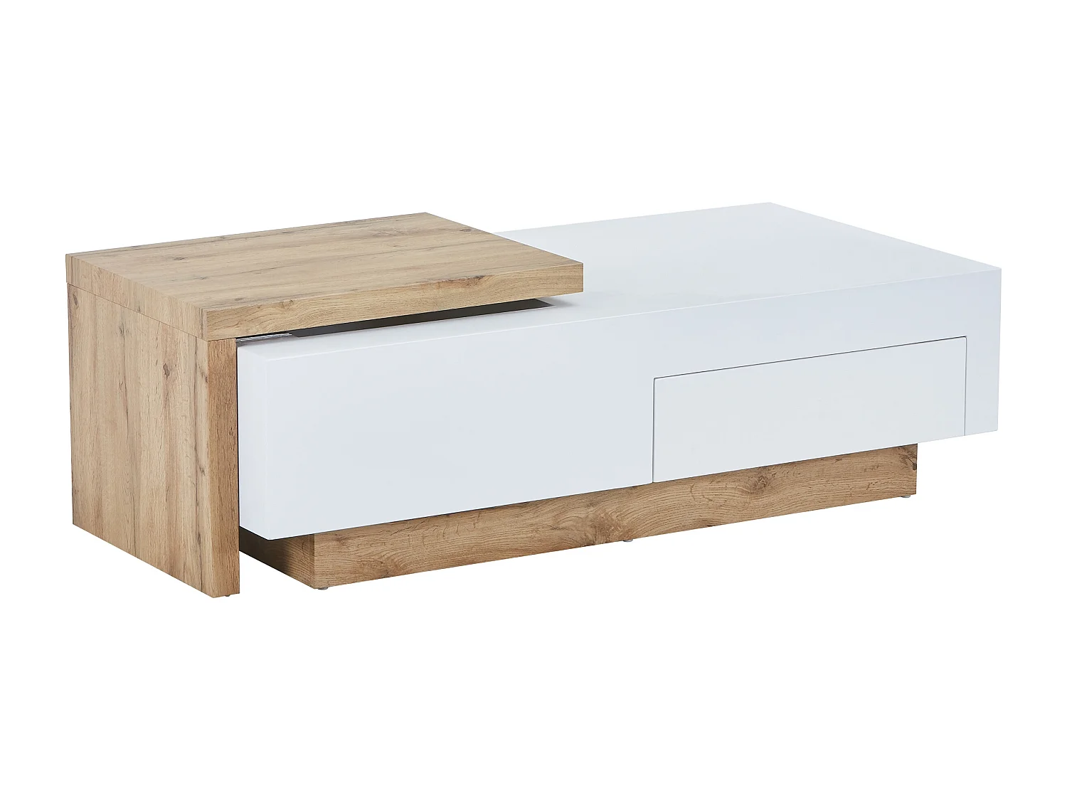 Table basse extensible en MDF avec 1 tiroir et 1 niche - Naturel et Blanc - MANDREA